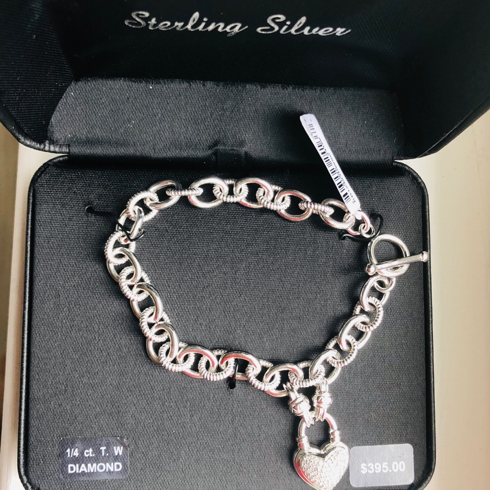 NIB LOVE!!! Genuine Diamond 925 Bracelet. B2 - Picture 7 of 9